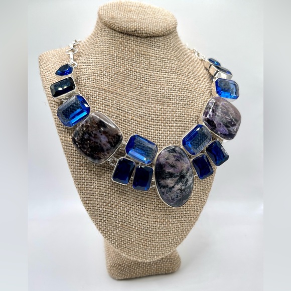 Beautiful Purple Charoite & Blue Statement Necklace 18”-19” - Picture 5 of 6